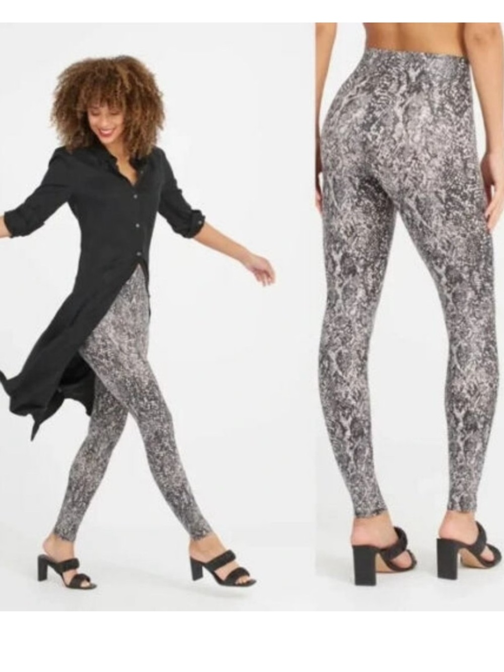 SPANX Gray Faux Leather Snake Shine Leggings Size Medium